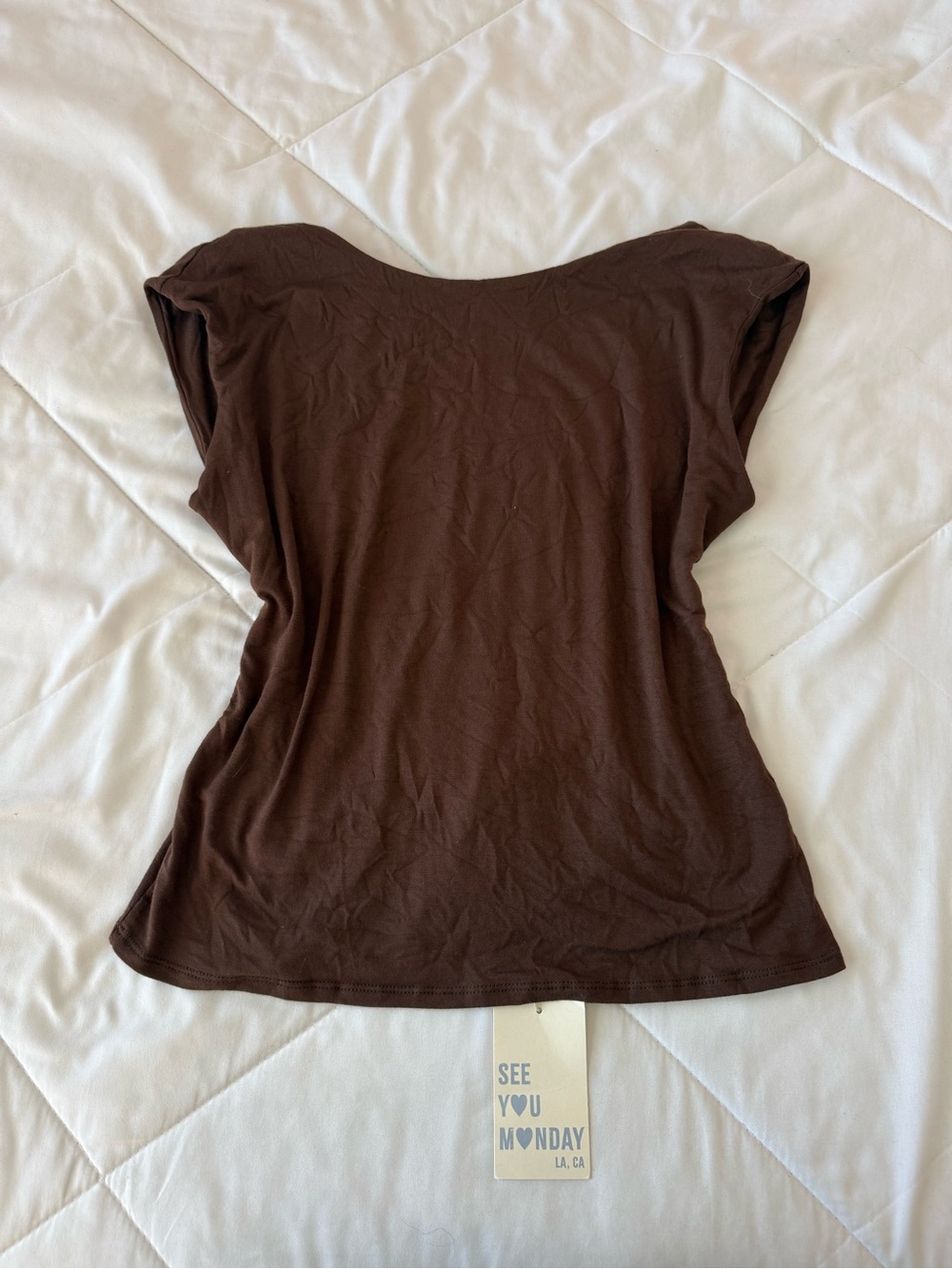 See You Monday Chocolate Brown Scoop Neck Short Sleeve Top